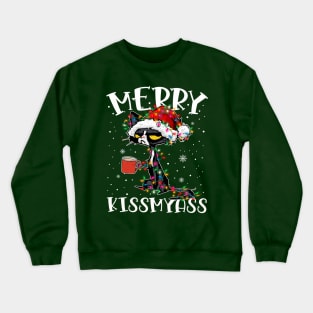 Merry Kissmyass Cat Christmas light Funny Crewneck Sweatshirt